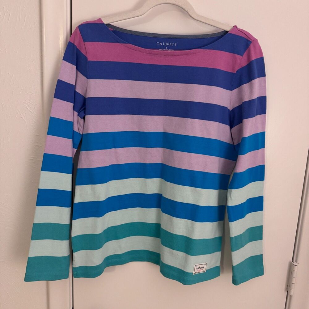 Womens Authentic Talbots Tee - Orchid Stripe 100% Cotton Size Small EUC - Picture 2 of 6